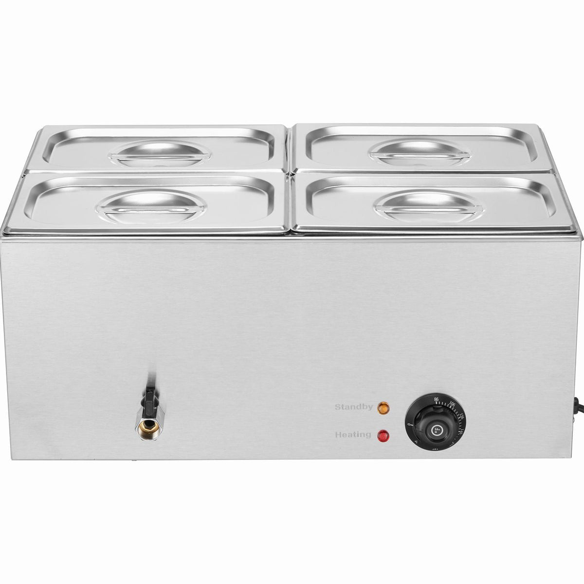 24QT Commercial Food Warmer, 4-Pan Electric Steam Table, 1200W Professional Countertop Stainless Steel Buffet Bain Marie with 86-185 Fahrenheit Temp Control