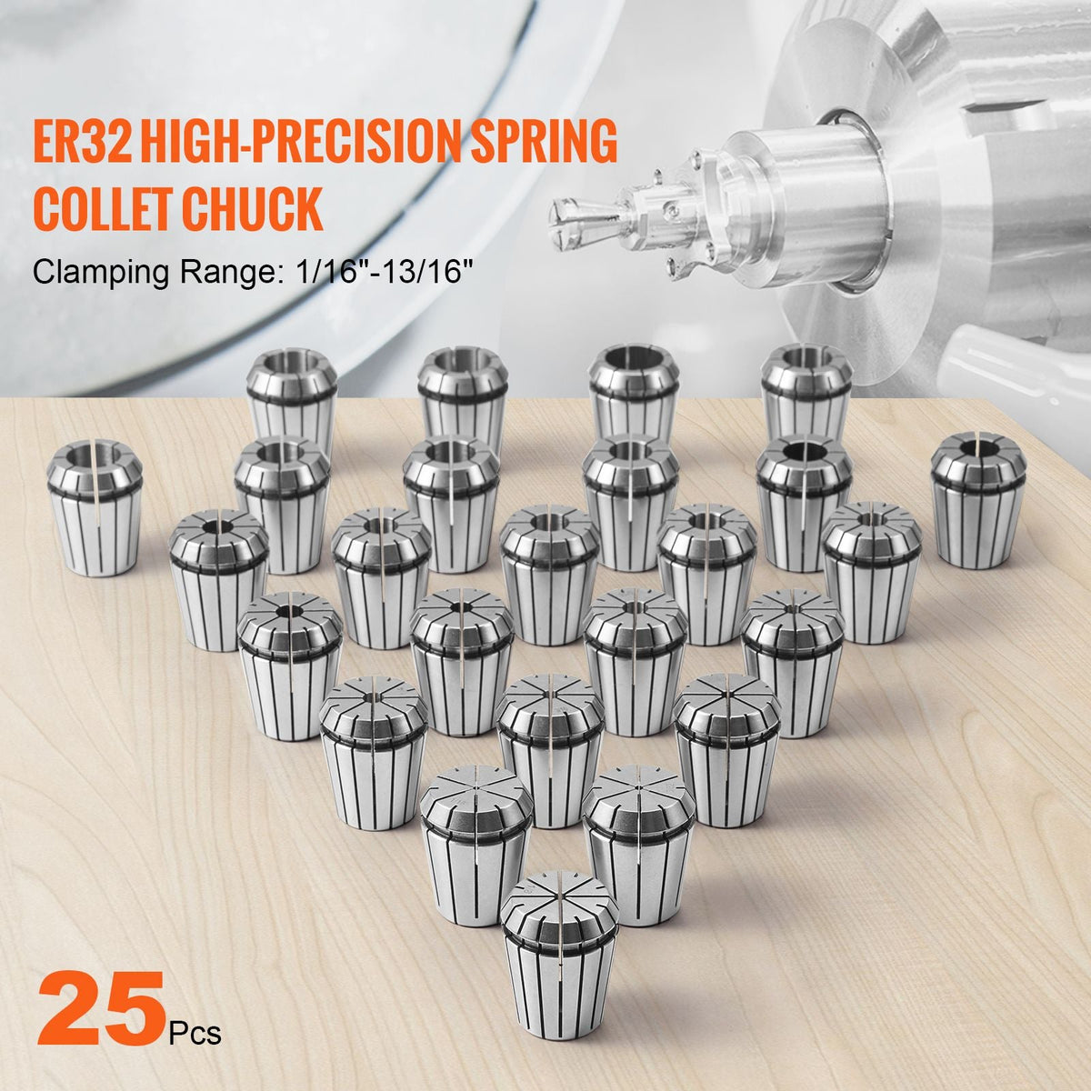25 pcs ER32 Collet Set, 1/16''-13/16'', ER32 Spring Collet Chuck Set, 0.0006"/15 μm TIR Lathe Chuck Tool with 25 Labeled Storage Boxes, for CNC Engraving Machine Milling Lathe Tool Drill Press