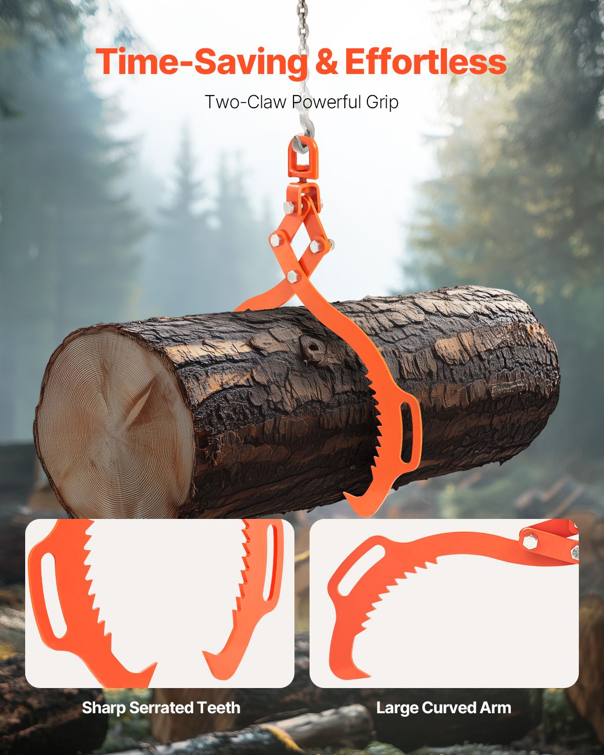 28in Log Lifting Tongs, 2-Claw Log Tongs, Heavy Duty Steel Log Grapple, 1100LBS Lifting Capacity, Swivel Log Graper Timber, Eagle Claw Design, Log Skidding Tongs for Trucks, Tractors, Forklifts