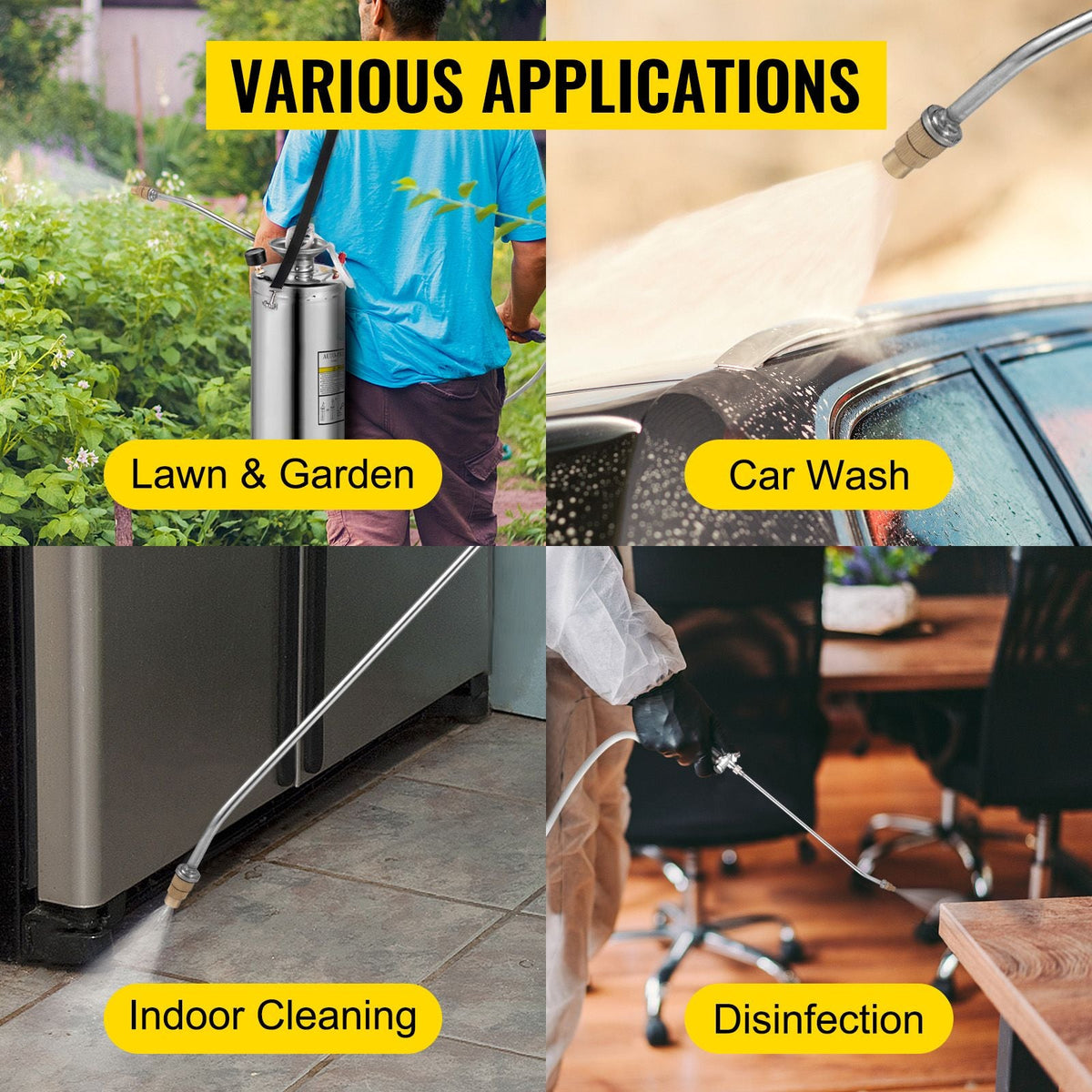 2Gal Stainless Steel Sprayer, Set with 20\" Wand& Handle& 3FT Reinforced Hose, Hand Pump Sprayer with Pressure Gauge&Safety Valve, Adjustable Nozzle Suitable for Gardening and Sanitizing