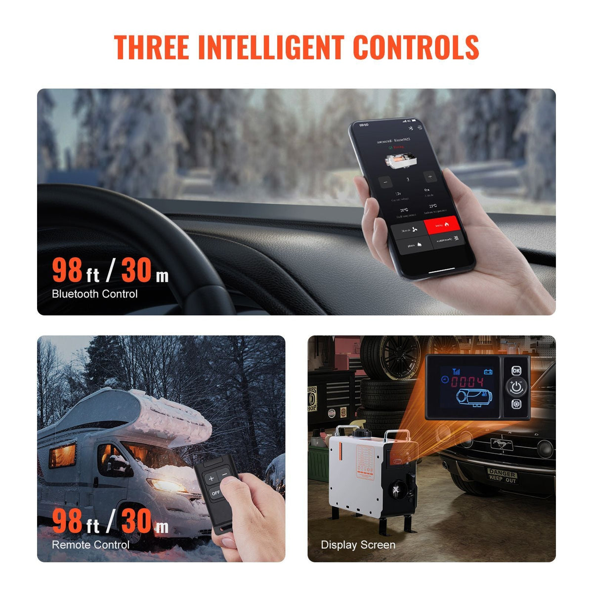 2KW Diesel Heater, 12V/24V All in One Diesel Air Heater, with Bluetooth APP Control, Remote Control and Display Screen, CO Alarm, Fast Heating Portable Diesel Heater for Vehicles and Outdoors