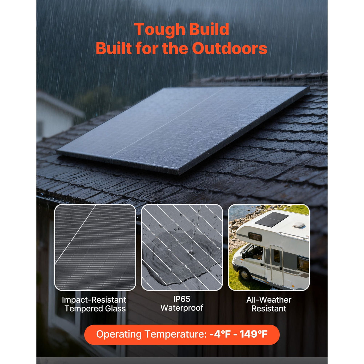 2PCS 400W Monocrystalline Solar Panels, 23% High-Efficiency Mono PV Module with Stable MC4 Output & Aluminum Frame, IP65 Waterproof Solar Panel for Car Boat RV Flat Rooftop Off-Grid Applications