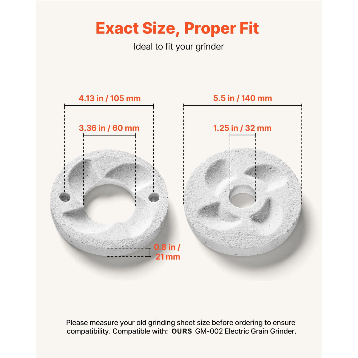 2PCS Grinding Sheets for Electric Grain Mill Grinder, Marble Dry & Wet Grinding Discs, Replacement Grinding Plates Compatible with GM-002 Corn Spice Mill Grinder