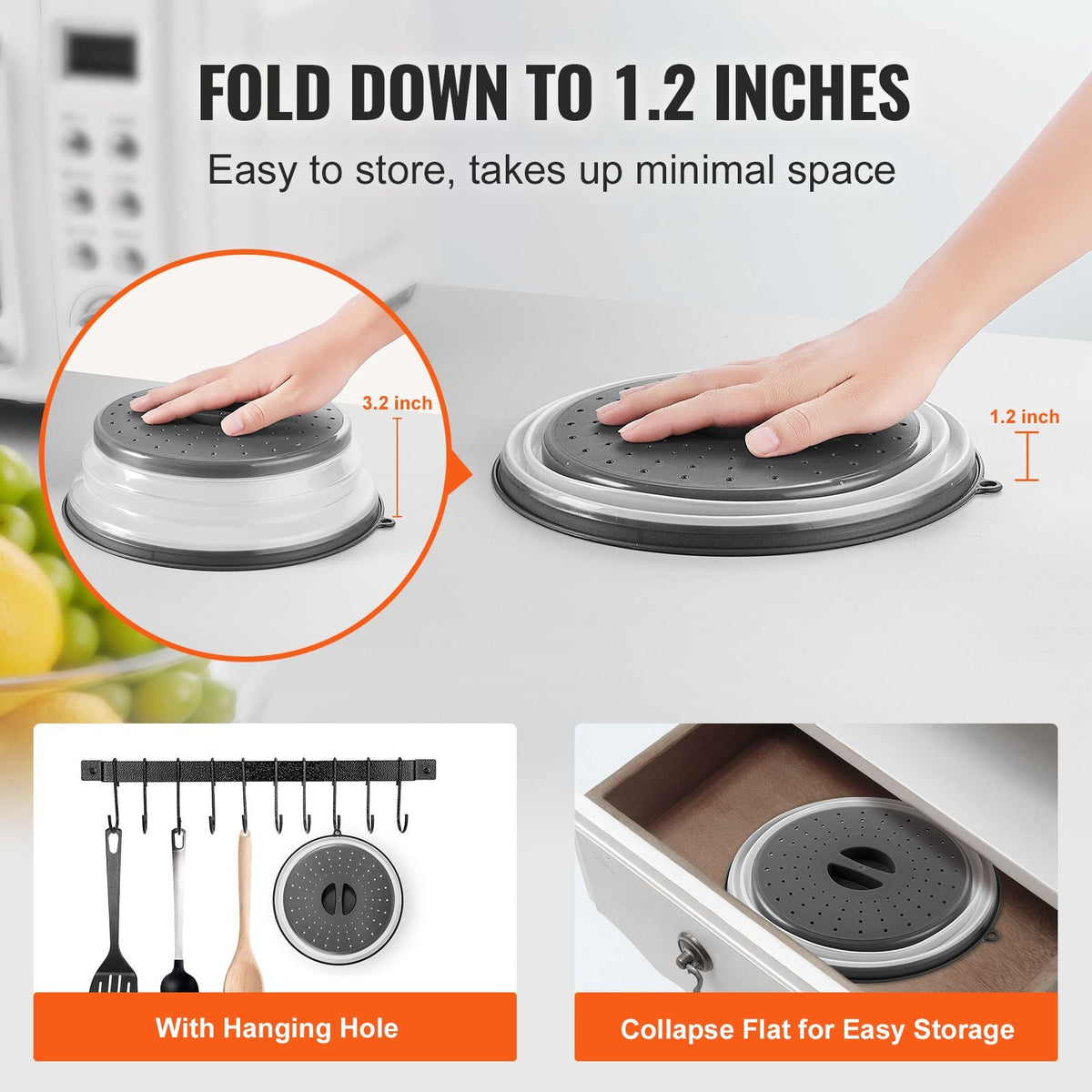 2PCS Microwave Splatter Covers, 10.4" Collapsible Microwave Lid for Food, 300 Fahrenheit Heat-Resistant PP Splatter Guard for Plate Dish, Multi-Use Kitchen Colander Gadget