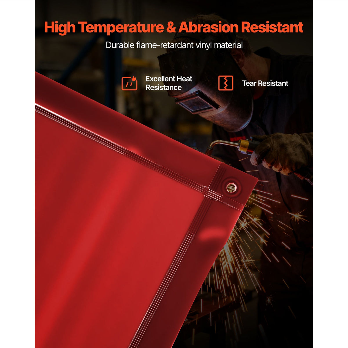 2PCS Welding Curtains, 6 x 8FT Welding Screen Curtain, Flame-Resistant Vinyl Safety Protective Screen with 6-Level UV Protection & Hanging Holes, Portable for Workshop/Industrial Use, Red