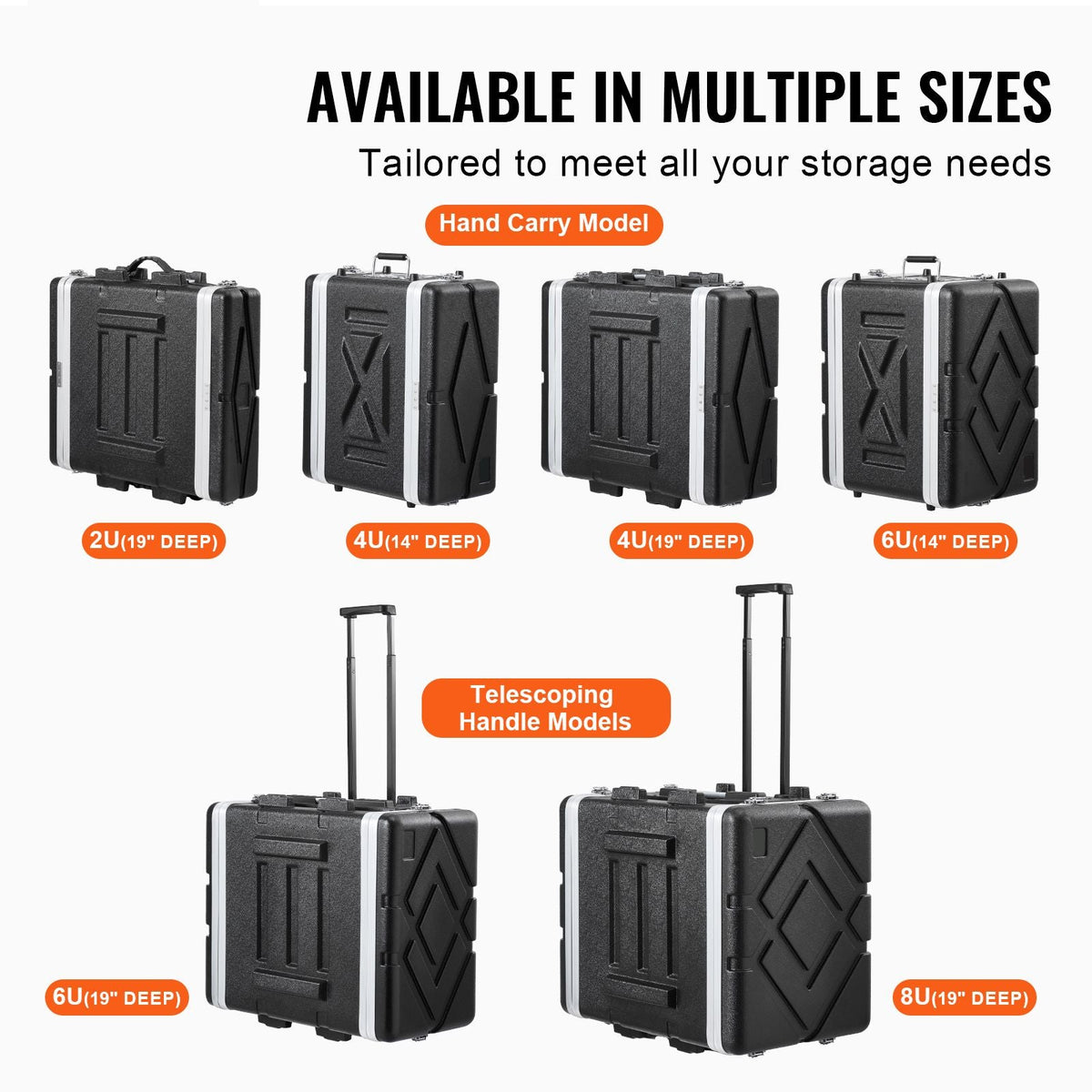 2U Rack Case, Standard 19 in Depth, Server Rack Cabinet with ABS Construction Handle Heavy-Duty Twist Butterfly Latches, Detachable Front & Back Panels, for Amps, Mixers, Microphone Receivers