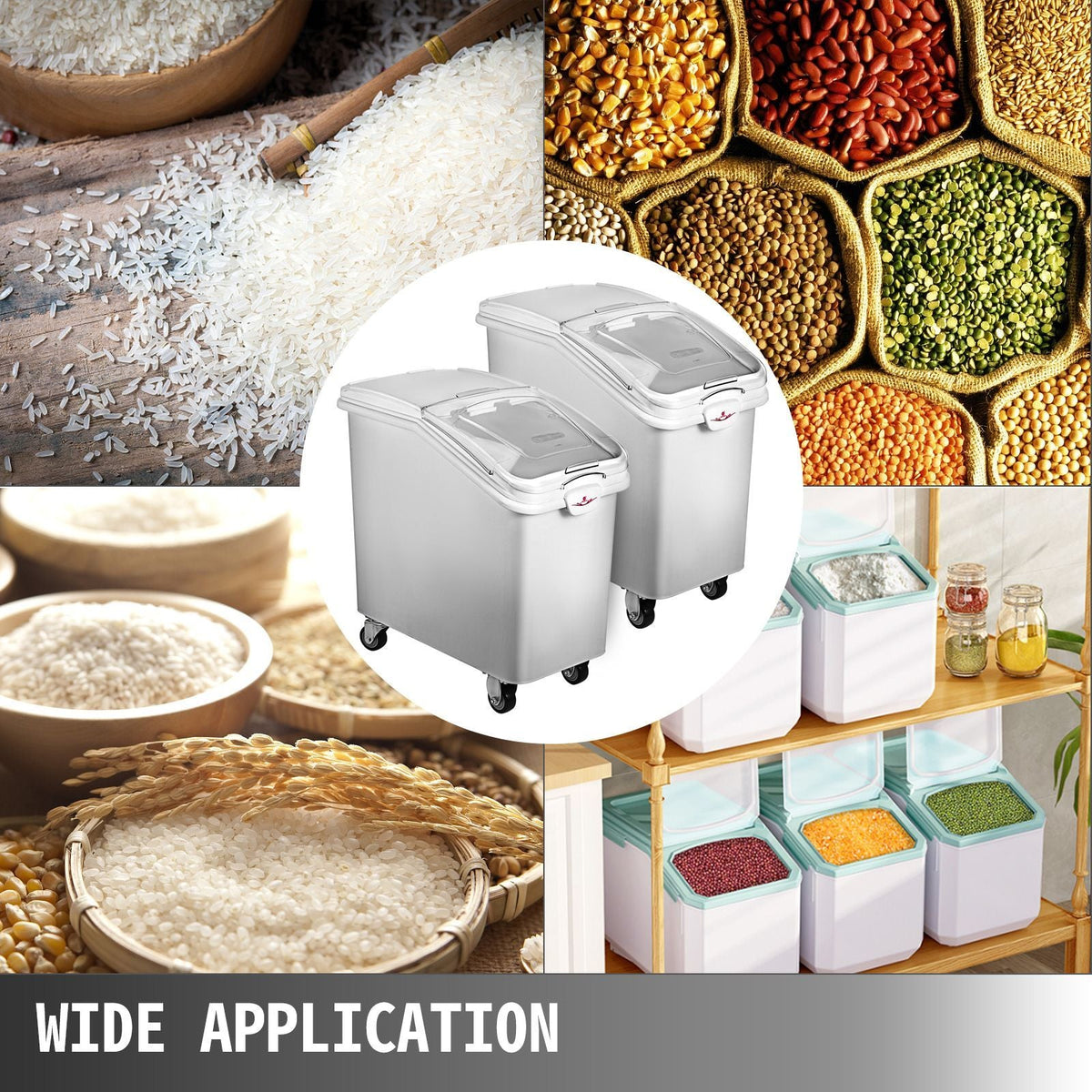 2x Ingredient Bin With Casters 21 Gallon Food Safe Restaurant Kitchen Flour Bins