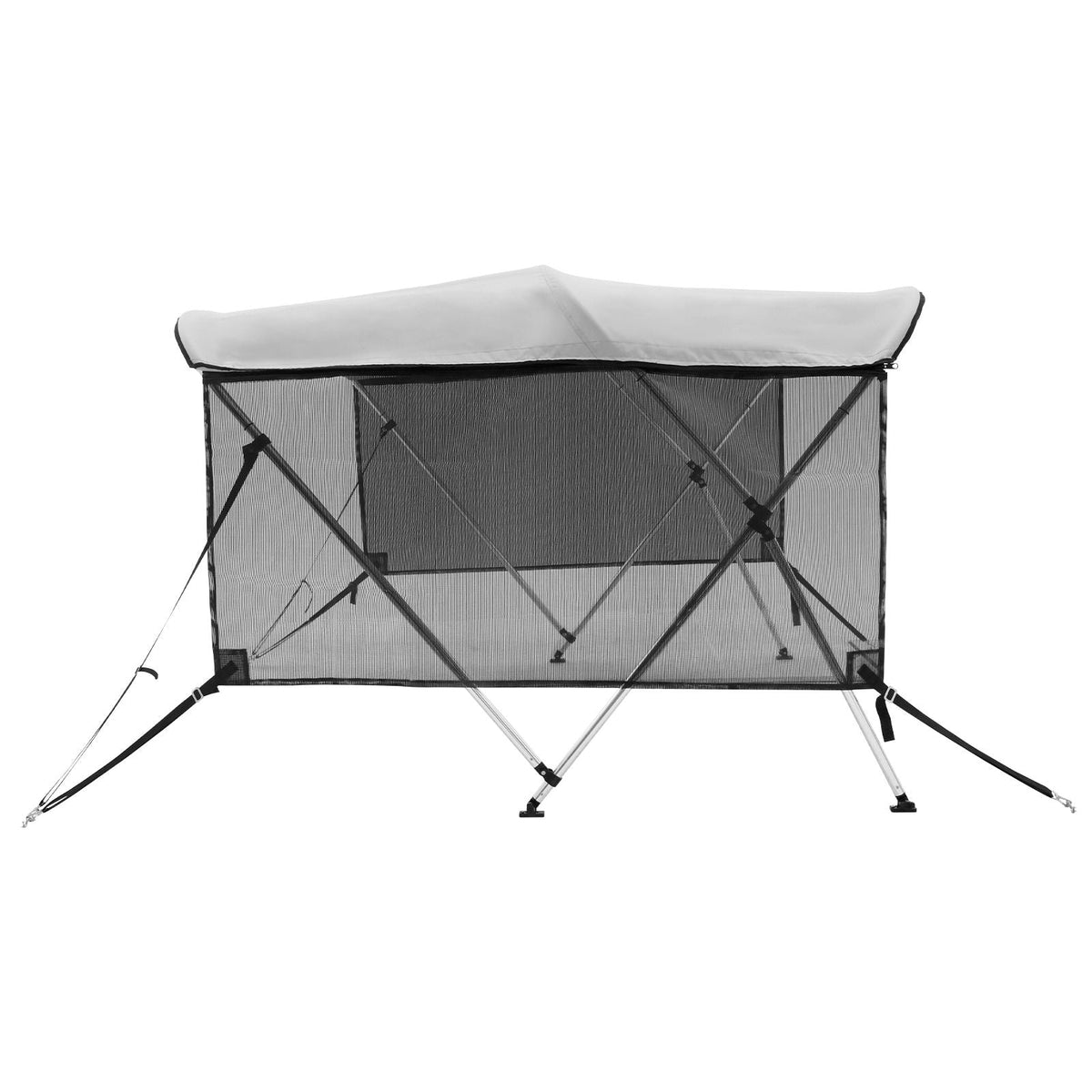 3 Bow Bimini Top Boat Cover, Detachable Mesh Sidewalls, 600D Polyester Canopy with 1" Aluminum Alloy Frame, Includes Storage Boot, 2 Support Poles, 2 Straps, 6'L x 46"H x 79"-84"W, Light Grey