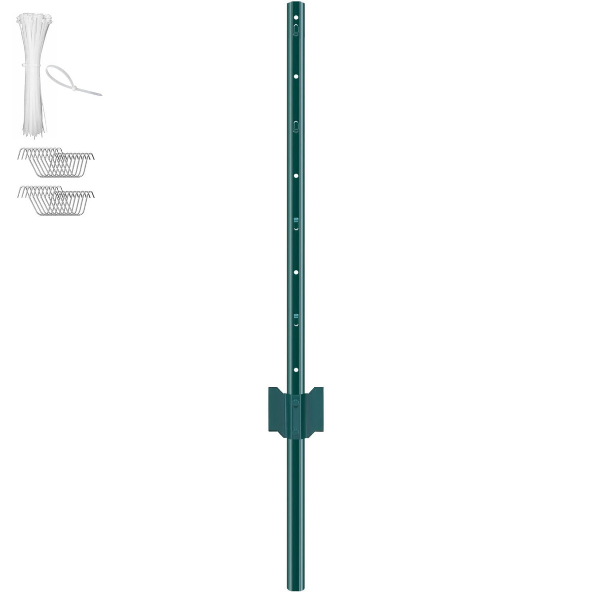 3 Feet Fence Post, 10 Pack U-Channel Heavy Duty Metal Fence Posts, Sturdy Steel Fence Stakes for Garden Yard, Lawn, Farms and Outdoor Wire Fencing, Green