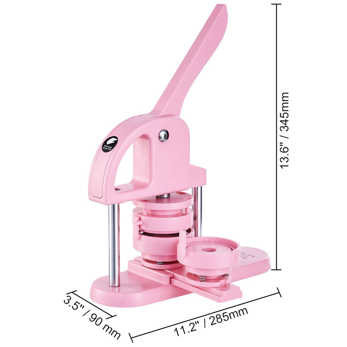 3-IN-1 Button Maker, 1/1.25/2.28 inch(25/32/58mm) Pin Maker, 300pcs Button Parts,Button Maker Machine with Panda Magic Book, Ergonomic Arc Handle Punch Press Kit, For Children DIY Gifts, Pink