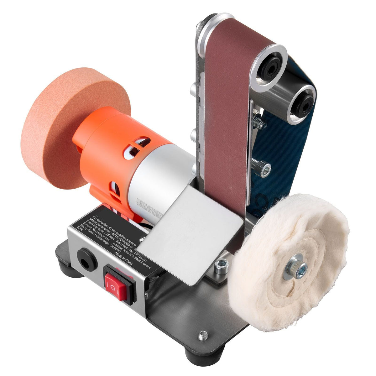 3-in-1 Mini Belt Sander, 13" x 1.2" Sanding Belt, 2.75" Grinding & Polishing Wheel Combo, 7-Speed Adjustable with Forward/Reverse Control for Woodworking, Jewelry Making, Knife Sharpening