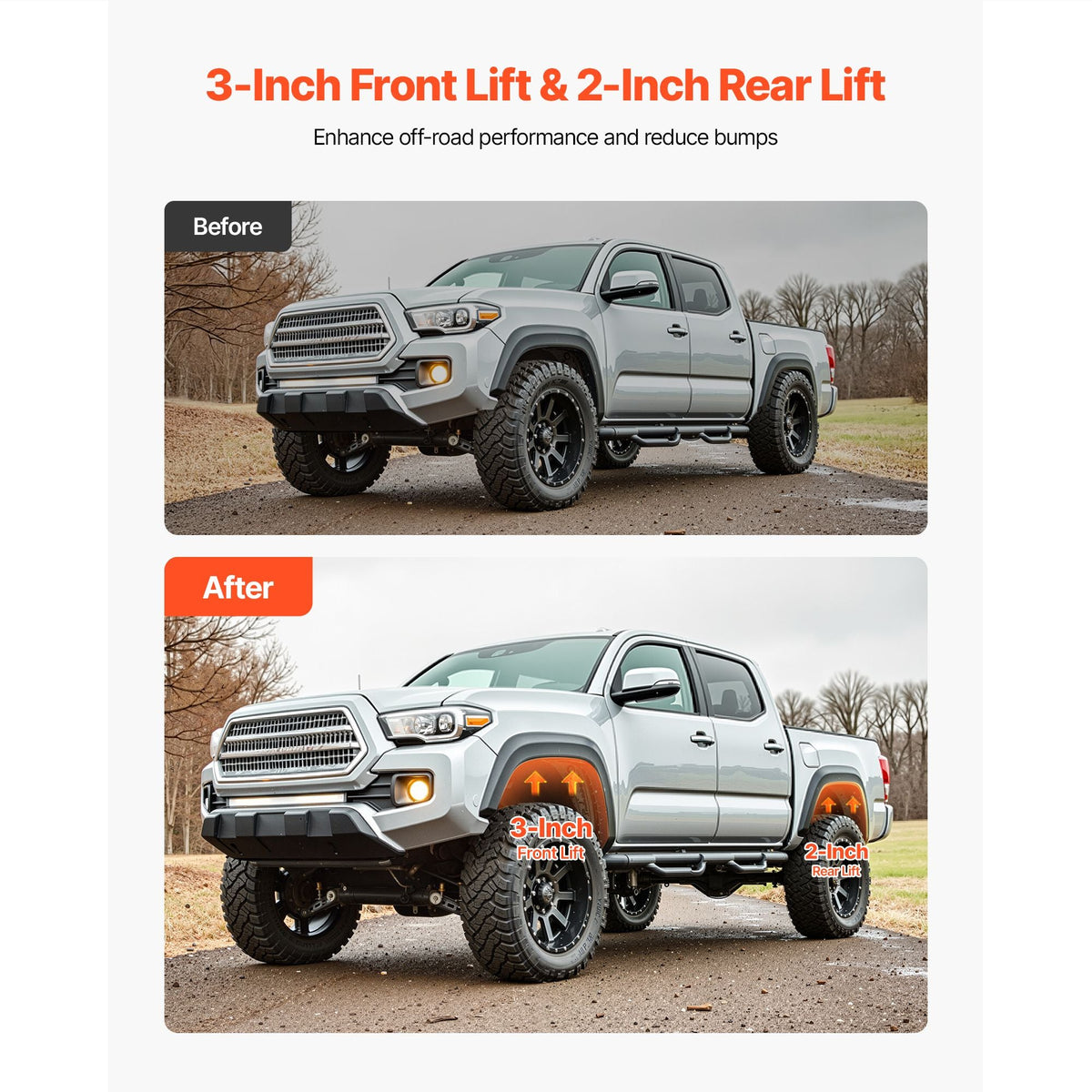 3 Inch Front and 2 Inch Rear Leveling Lift Kit for 2003-2022 Toyota 4Runner 2WD/4WD, 2007-2015 Toyota FJ Cruiser 2WD/4WD, Chassis Level Kit with 2 Bottom Strut Spacers and 2 Coil Spring Spacers