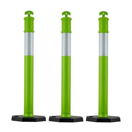 3 Pack Traffic Delineator Posts, 48 inches Traffic Safety Cones with Weighted Base and Reflective Strips, Heavy Duty Delineator Posts for Construction Site, Parking Lot, Crowd Control, Green