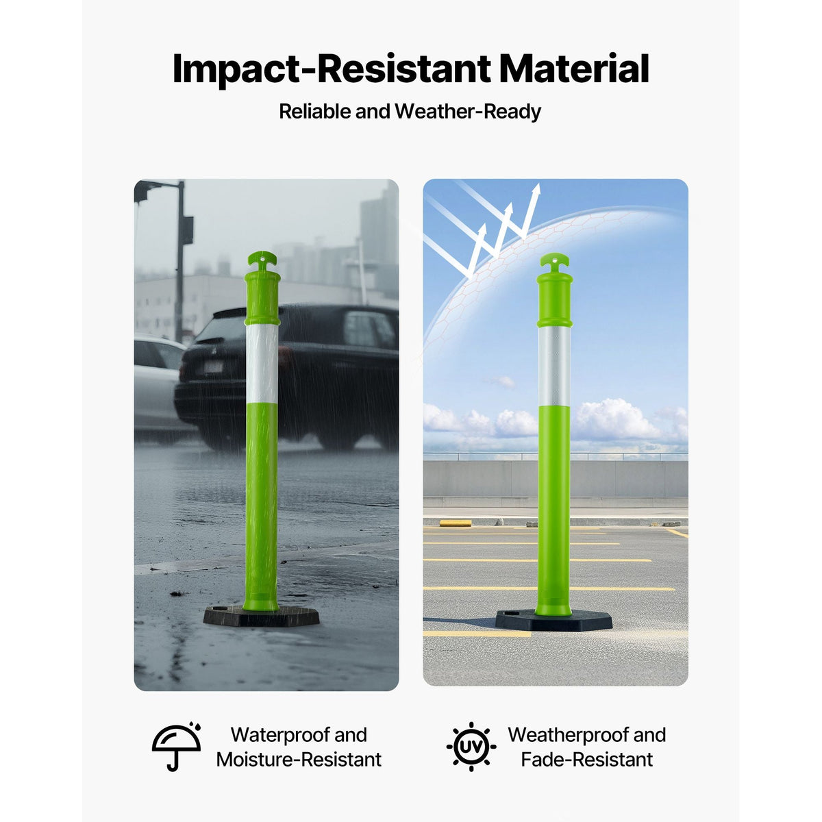 3 Pack Traffic Delineator Posts, 48 inches Traffic Safety Cones with Weighted Base and Reflective Strips, Heavy Duty Delineator Posts for Construction Site, Parking Lot, Crowd Control, Green