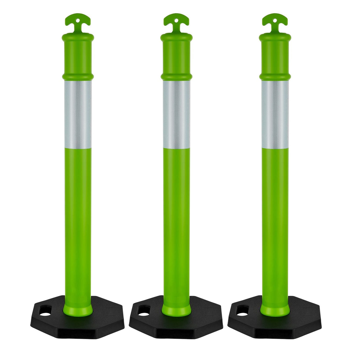 3 Pack Traffic Delineator Posts, 48 inches Traffic Safety Cones with Weighted Base and Reflective Strips, Heavy Duty Delineator Posts for Construction Site, Parking Lot, Crowd Control, Green