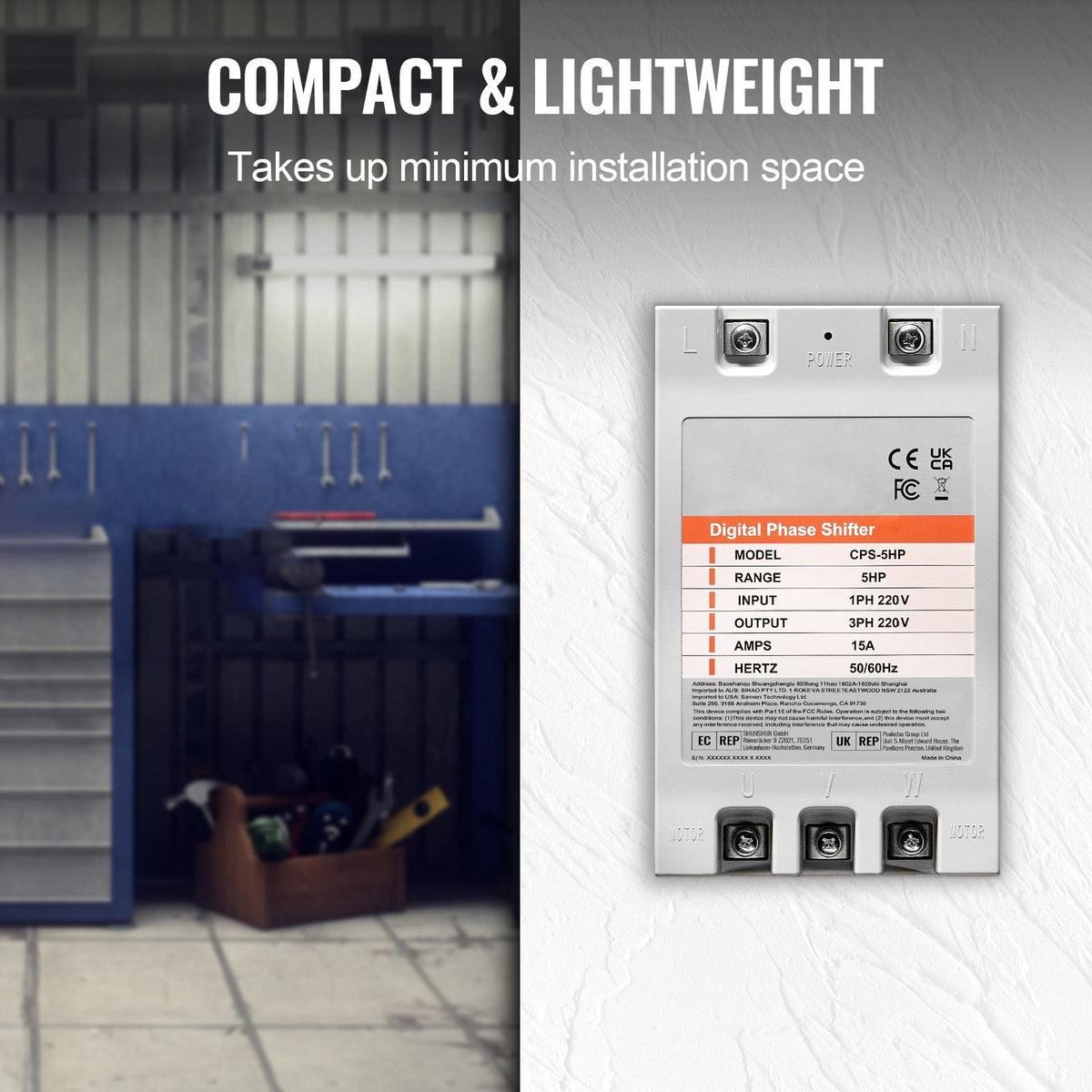 3 Phase Converter - 5HP 15A 220V Single Phase to 3 Phase Converter, Digital Phase Shifter for Residential and Light Commercial Use, 220V Input/Output (One Converter for One Motor Only)
