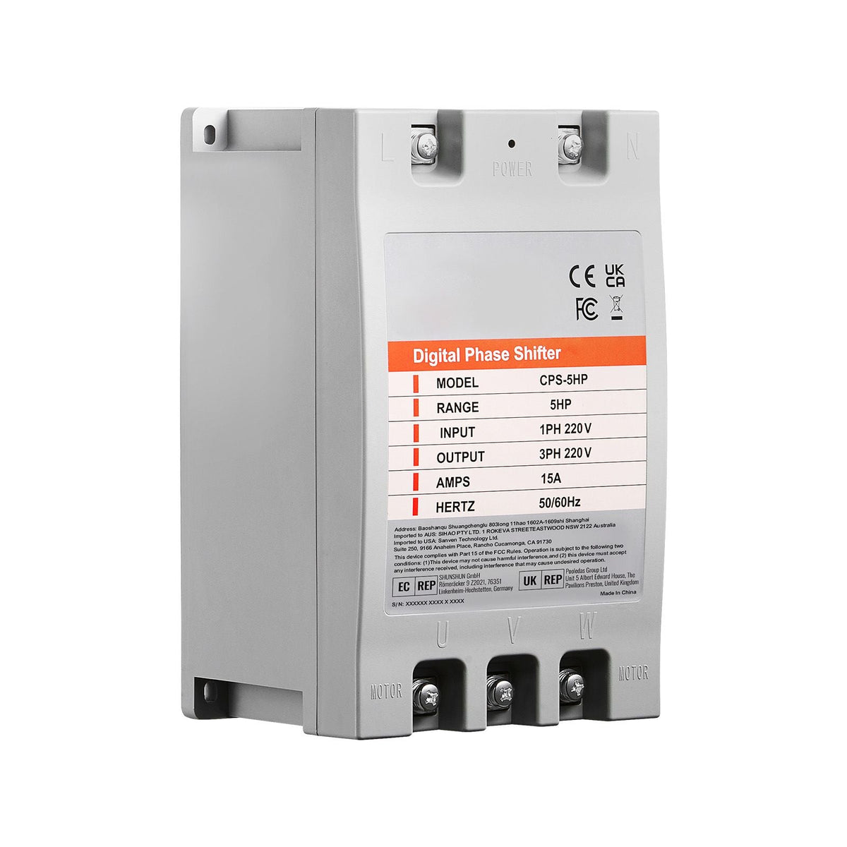 3 Phase Converter - 5HP 15A 220V Single Phase to 3 Phase Converter, Digital Phase Shifter for Residential and Light Commercial Use, 220V Input/Output (One Converter for One Motor Only)