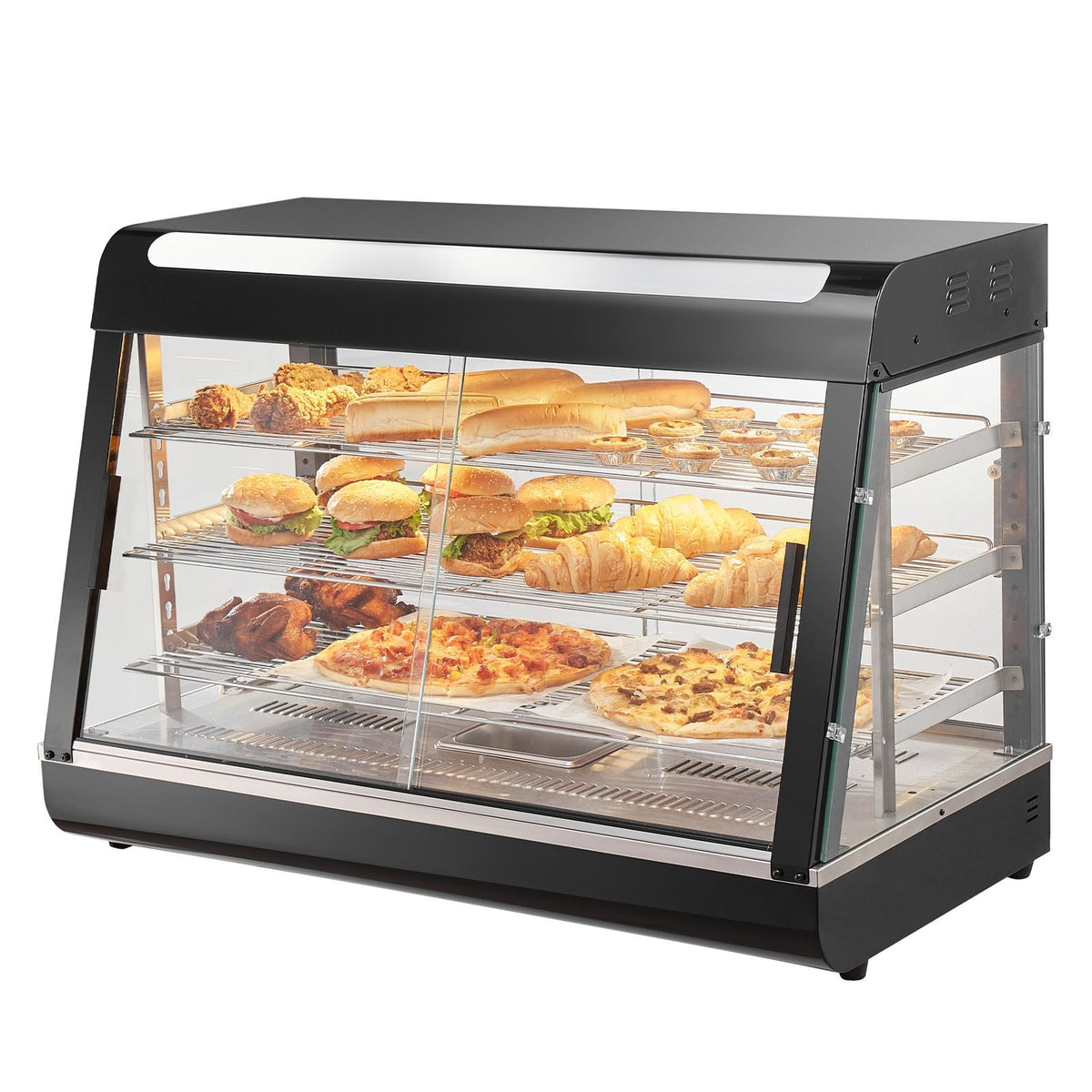 3-Tier Commercial Food Warmer Display, 1500W Food Display Warmer with Light, Adjustable Shelf and Temperature Display, 86-185 F Steam Heating, 130L for Hamburger, Pizza, Bread, Fried Chicken
