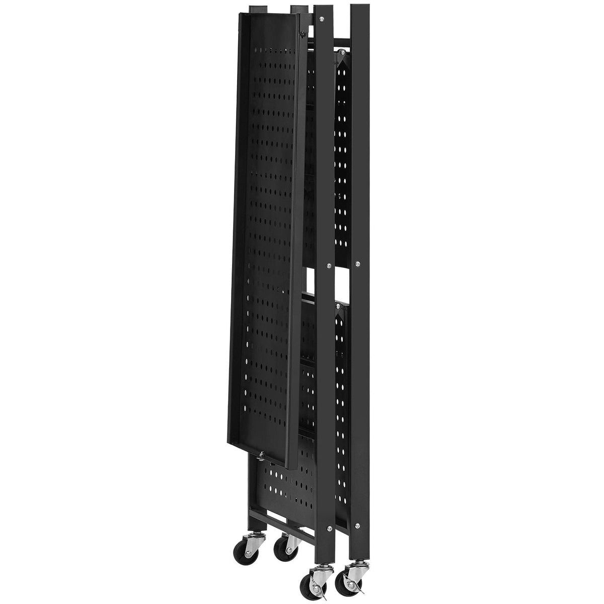 3-Tier Foldable Storage Shelf, 28W x 13D x 36H Inch Folding Metal Rack Shelving Unit, No Assembly Organizer Shelf with 5 Wheels & 4 Hooks for Pantry, Kitchen, Garage, Basement, Black