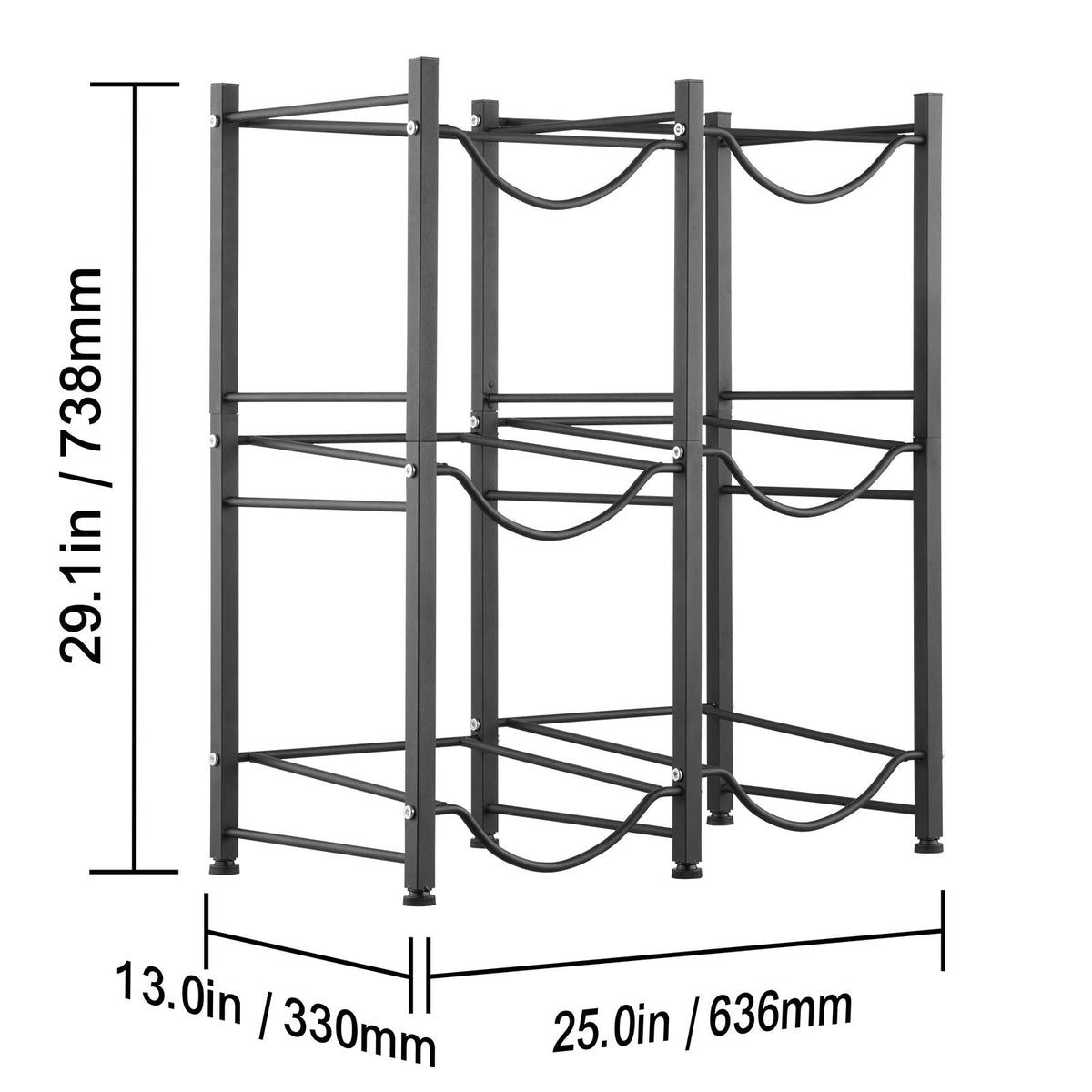 3 Tiers Water Jug Holder, 5 Gallon Water Bottle Holder, Double Row Water Bottle Rack for 6 Bottles, Heavy Duty Water Jug Rack for Kitchen, Office, Living Room, Black