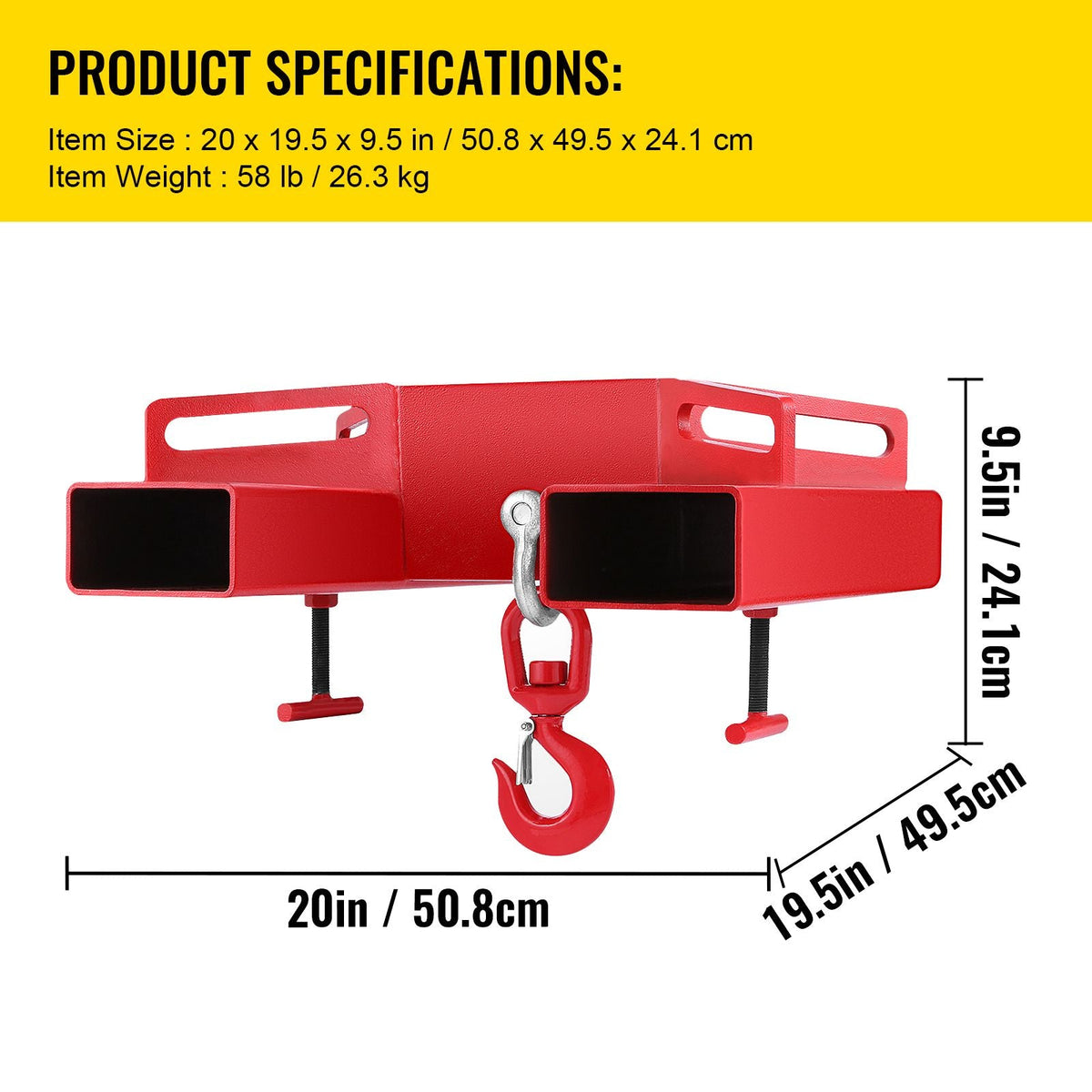 3 Tonne Large Forklift Lifting Hook Attachment 3000kg Telehandler Crane Jib Test Cert