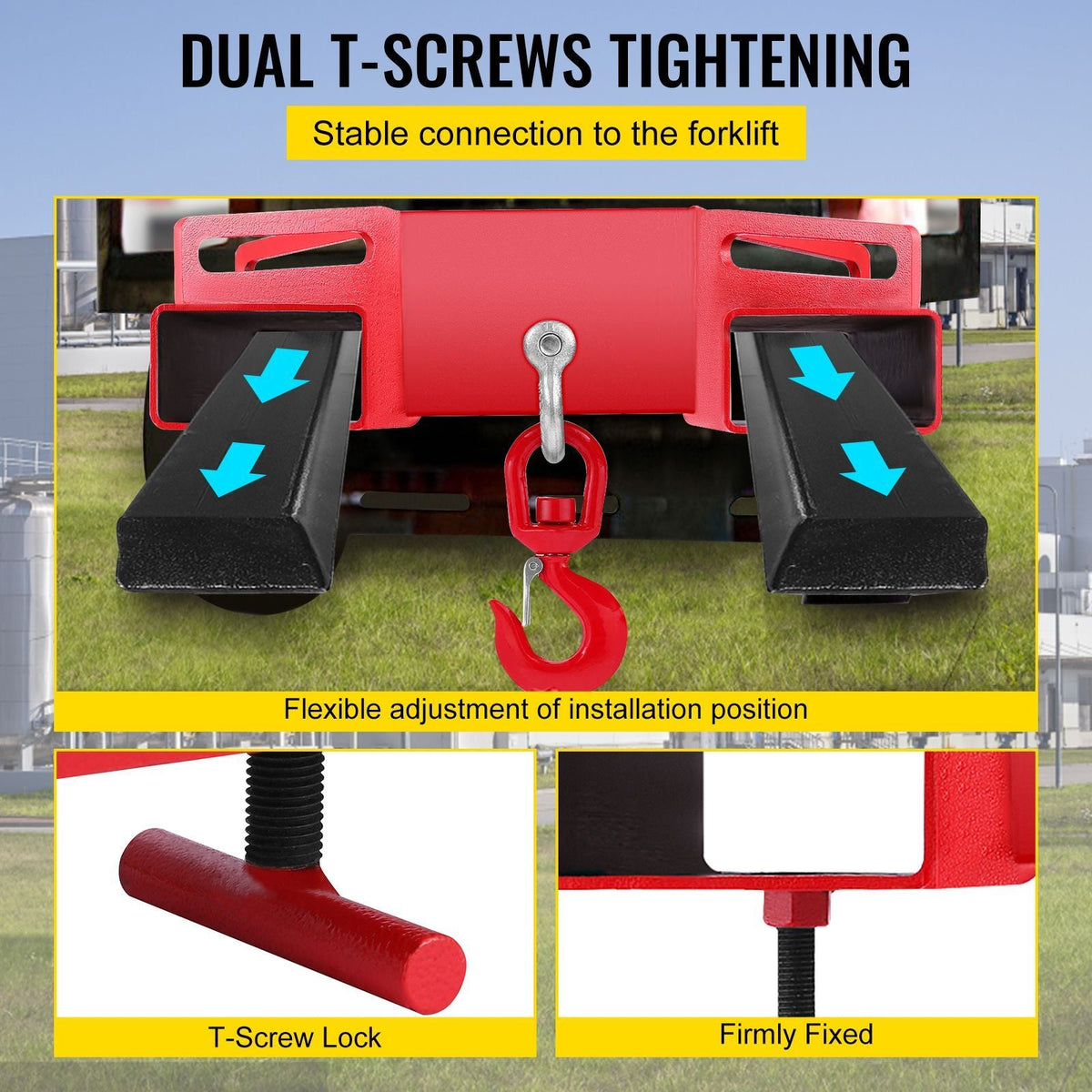 3 Tonne Large Forklift Lifting Hook Attachment 3000kg Telehandler Crane Jib Test Cert