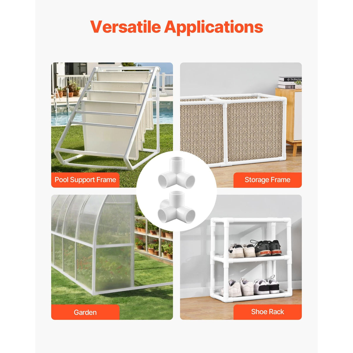 3-Way PVC Fittings, 1-inch PVC Pipe Joints Elbow Connector, 10-Pack Furniture Grade PVC Tee Fittings for DIY Storage Rack, Animal Cage, Pool or Garden Support Frame, Impact & Weather-Resistant