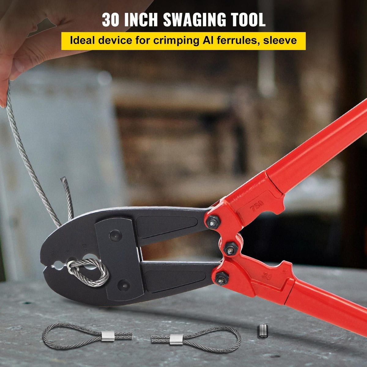 30" Hand Swager, Swaging Tool for 5/32", 1/4" and 5/16" Wire Rope Cable