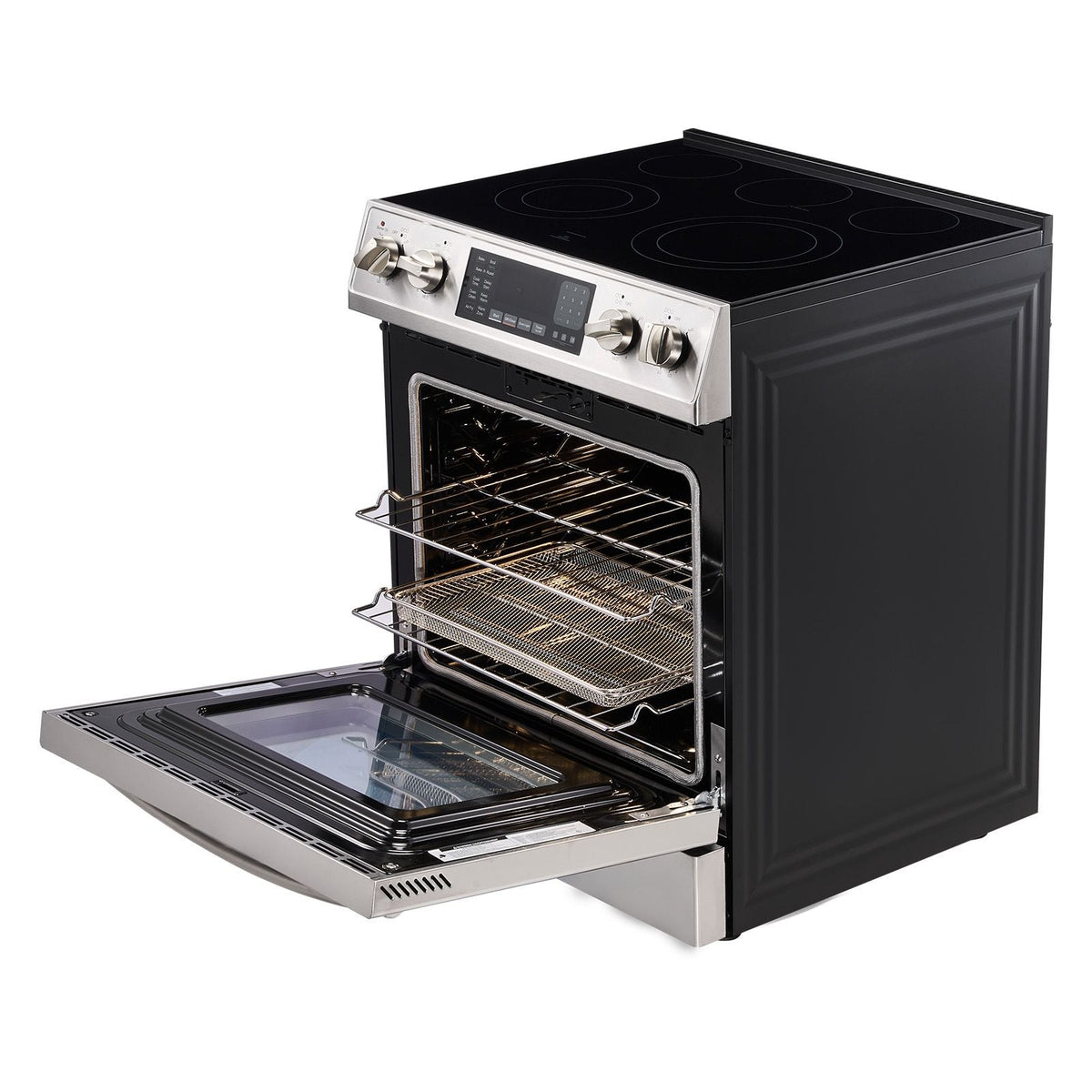 30 in Electric Range Oven, 4.8 Cu. Ft. Capacity Compact Freestanding Oven, Stainless Steel Kitchen Stove, with 5 Burners, Timer, Self-Cleaning, Easy Reach Racks, Storage Drawer(No Power Cord)