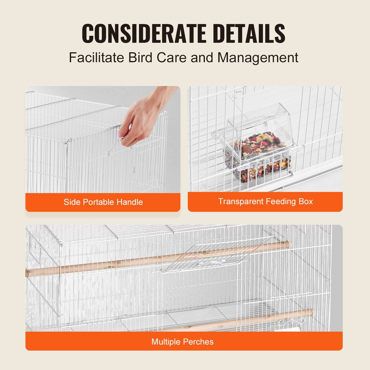 30-inch Flight Bird Cage, Stackable Bird Cage for Small Parrots Canaries Cockatiels Lovebirds Finches Budgies Conures Macaws Pet Travel Birdcage with Handle and Perches