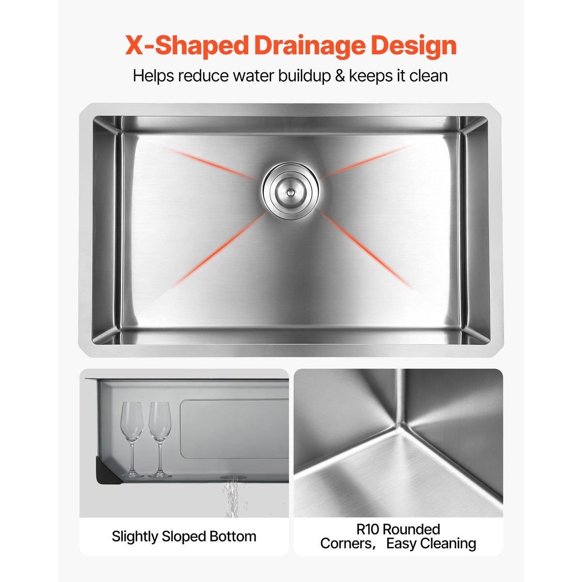 30-inch Kitchen Undermount Single Bowl Sinks, Stainless Steel Drop-In Farmhouse Basin with Accessories, Household Dishwasher Sinks for RV, Prep Kitchen, Laundry Room, Bar