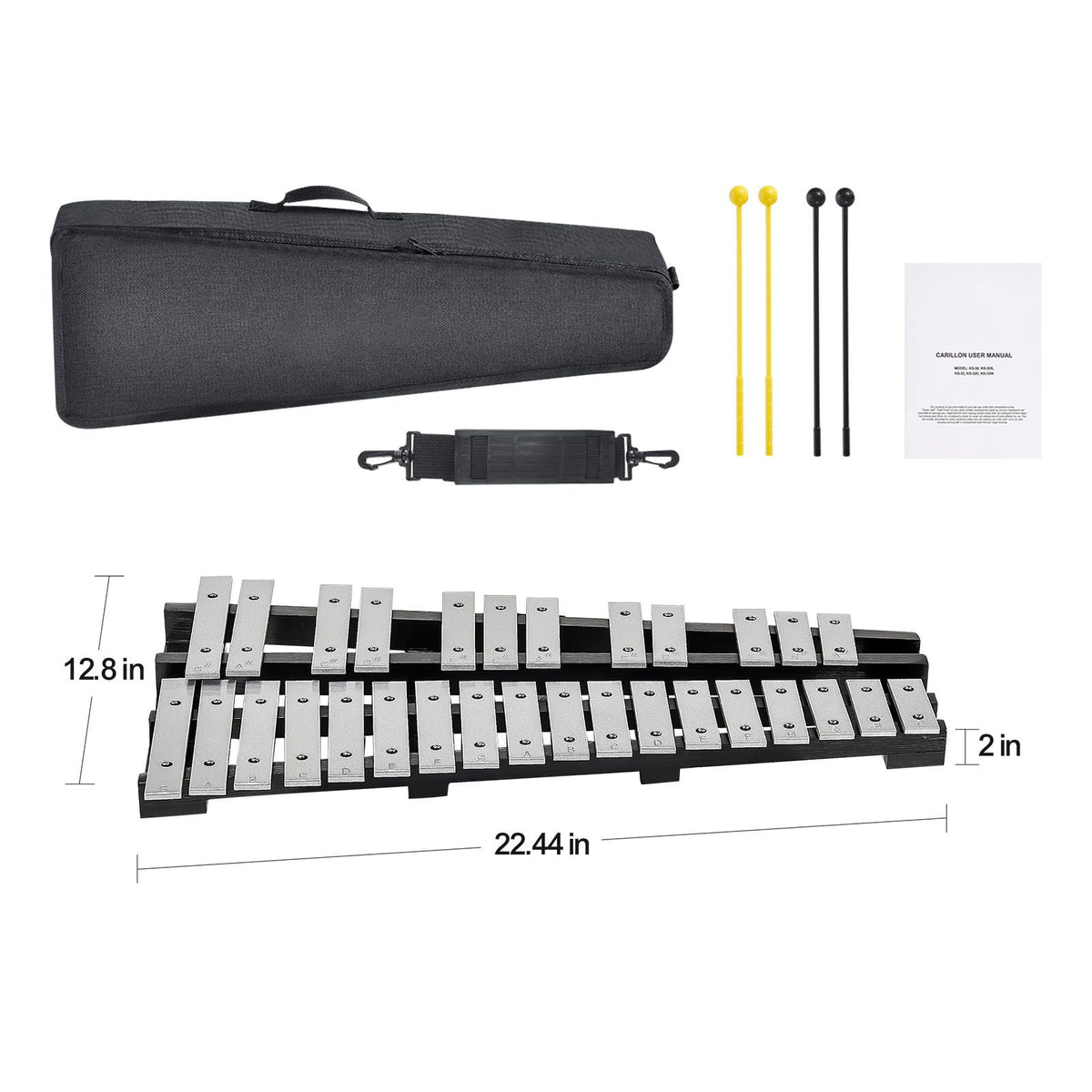 30 Note Glockenspiel Xylophone Bell Kit, Percussion Instrument with Mallets, Drum Sticks and Carrying Bag, Professional Glockenspiel Xylophone Percussion Instrument Set for Students & Adults