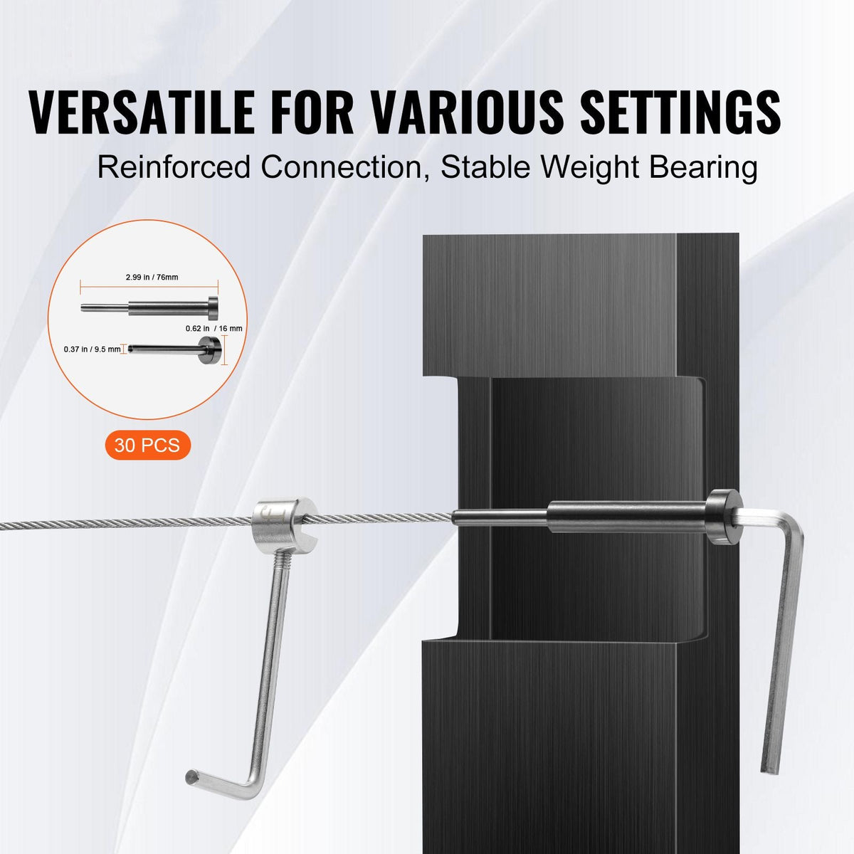 30 Pack Invisible Cable Railing kit, T316 Stainless Steel 1/8" Invisible Receiver and Swage Stud End for Cable Railing, Swage Tensioner 1/8" for Wood/Metal Post, Cable Railing Hardware, Black