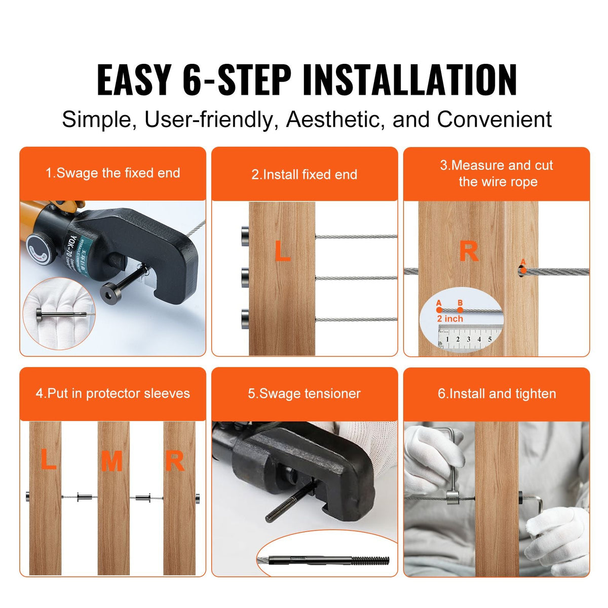 30 Pack Invisible Cable Railing kit, T316 Stainless Steel 1/8" Invisible Receiver and Swage Stud End for Cable Railing, Swage Tensioner 1/8" for Wood/Metal Post, Cable Railing Hardware, Black