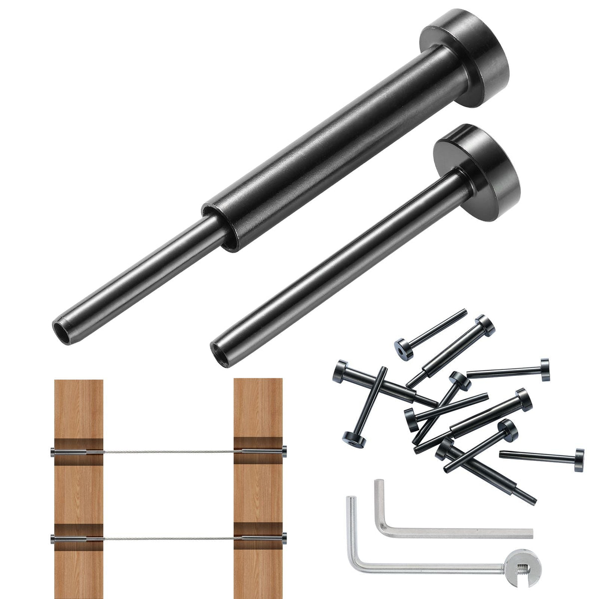 30 Pack Invisible Cable Railing kit, T316 Stainless Steel 1/8" Invisible Receiver and Swage Stud End for Cable Railing, Swage Tensioner 1/8" for Wood/Metal Post, Cable Railing Hardware, Black
