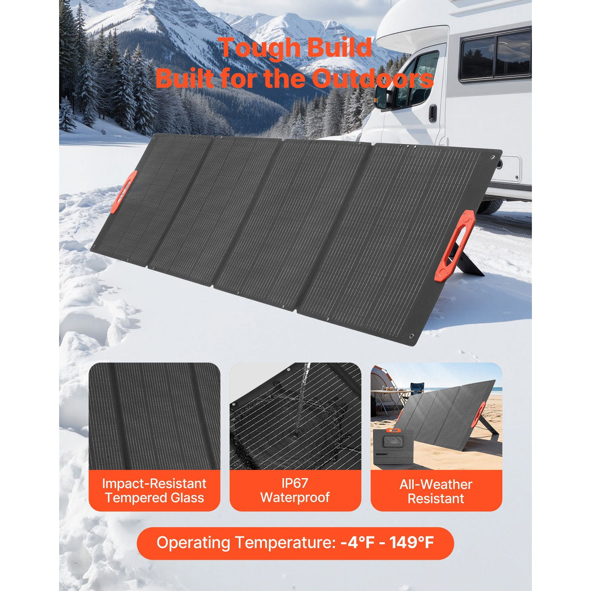 300W Foldable Monocrystalline Solar Panel, 23% High-Efficiency Portable Mono Solar Panel Charger with MC4 Output & 10-in-1 DC Adapters, IP67 Waterproof for Power Stations, Camping, Hiking Trips