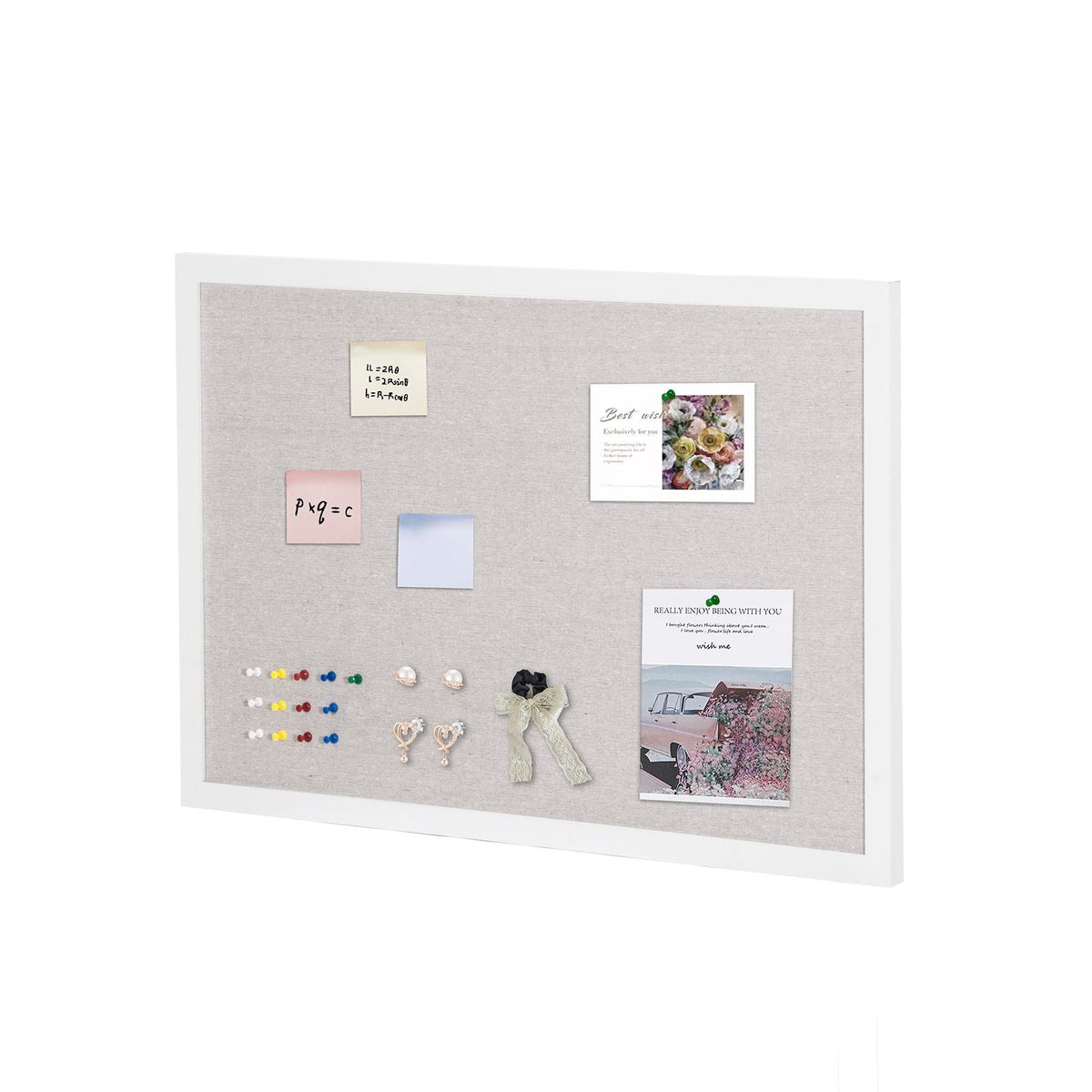 30"x20" White Cork Board with Linen Surface – Stylish Wall-Mounted Bulletin Board for Home, School, Office – Elegant & Functional Noticeboard