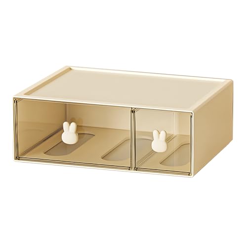 Desktop Storage Drawers, Plastic Desk Organizer with 2 Drawers, Modular Stackable Toolbox Units for Office Stationary, Makeup Container, Bathroom Countertop (1 Tall Layer, Cream & Clear) - color: 1 Tall Layer & 2 Drawers, Cream & Clear
