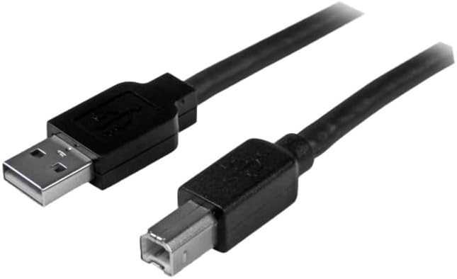 StarTech 30ft Active USB 2.0 Cable USB-A to USB-B Black (USB2HAB30AC) | Printer cable Cord Extension Male to Male Built-in equalizing chip for 30ft USB 2.0 connections