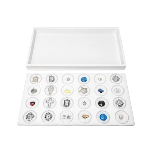 Ikee Design 24 Gem Showcase Stackable Jewelry Display Tray for Collectibles, Rock Storage Box Gemstones Bead Storage Jars, White Foam, White Tray, 14 7/8W x 8 3/8D x 1H in - color: White Foam/White Tray (24 Large Jars)