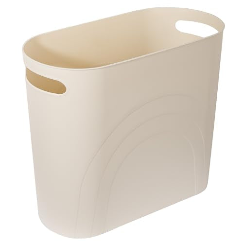 rejomiik Small Trash Can, 3.5 Gallon Slim Garbage Can Plastic Waste Basket with Handles Container Bin for Narrow Spaces Bathroom, Bedroom, Kitchen, Office at Home, Cream - color: Cream, size: 1 pack
