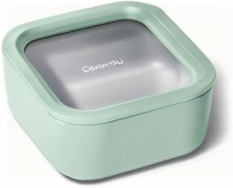 Caraway Glass Food Storage - 4.4 Cup Glass Container - Ceramic Coated - Easy to Store, Non Toxic, Non Stick Lunch Box Container with Lids - Dishwasher, Oven, & Microwave Safe - Mist