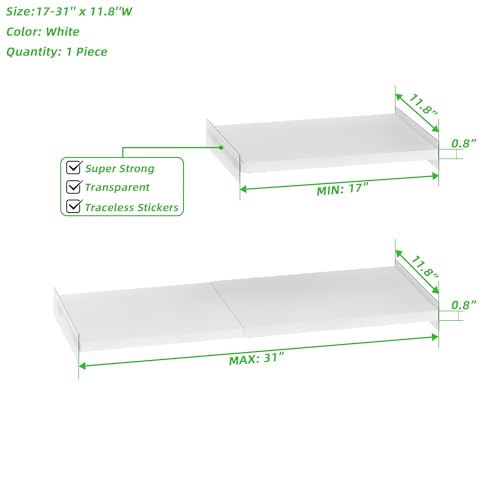 SANNO Expandable Closet Shelf Organizer, 17-31" Tension Shelf - DIY Expandable Shelf Dividers for Cabinet, Pantry, Wardrobe, Kitchen, Space-Saving Organizer, 1 Pack - size: 17-31'' x 11.8''W