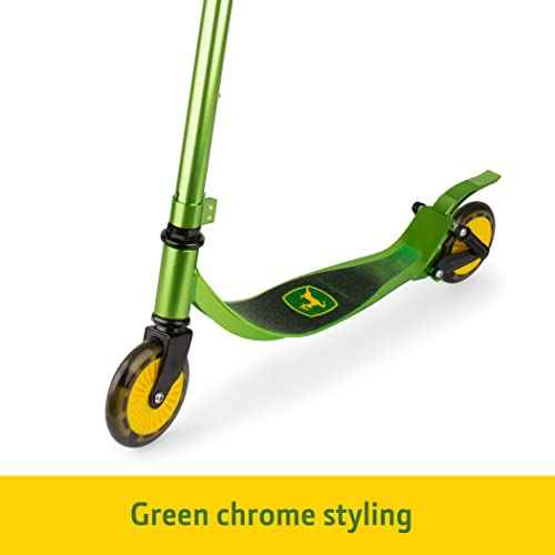 TOMY John Deere Kids Kick Scooter - Aluminum Girls and Boys Scooter -Includes Light Up Wheels and Adjustable Height for Growing Kids - for Ages 5 Years and Up