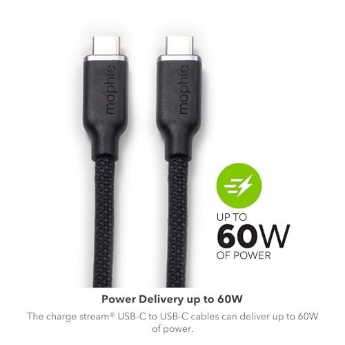 Mophie Charge Stream USB-C to USB-C 3m/10ft Cable - 60W Power Delivery Enduraflex Silicone Ultra-Durable Braided Design for Everyday Use