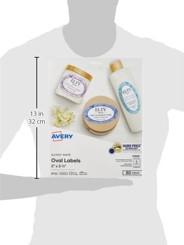 Avery Printable Blank Oval Labels,2" x 3-1/3",Glossy White,80 Customizable Labels (22820),(Pack of 5)