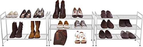 Simple Houseware 3-Tier Stackable Mesh Shoe Rack, Silver - color: Silver, style: Mesh Panel
