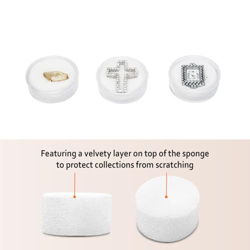Ikee Design 24 Gem Showcase Stackable Jewelry Display Tray for Collectibles, Rock Storage Box Gemstones Bead Storage Jars, White Foam, White Tray, 14 7/8W x 8 3/8D x 1H in - color: White Foam/White Tray (24 Large Jars)
