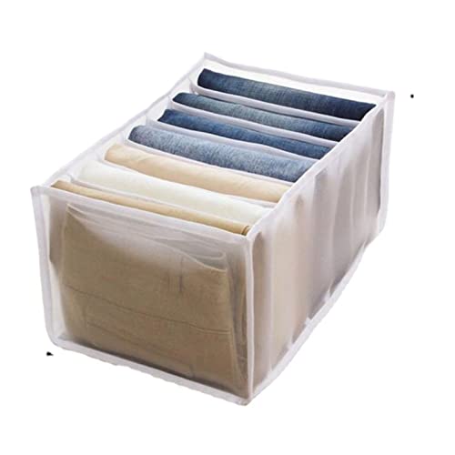 2Pcs 14 x 10 x 8in Wardrobe Clothes Organizer, 7 Compartment Clothes Drawer Organizer Dividers, Washable Closet Organizers for Thin , Trousers, T shirts, Skirts (White)