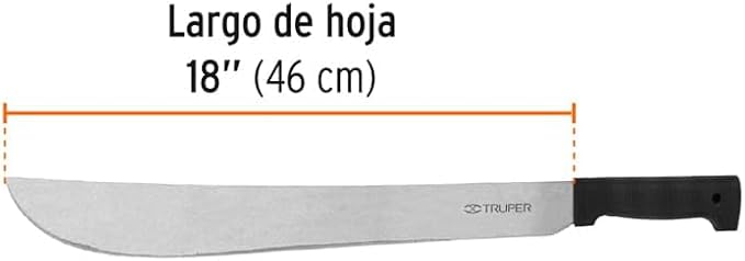 TRUPER T-460-18B Black Handle Machetes, Rivetless 18" (46cm)